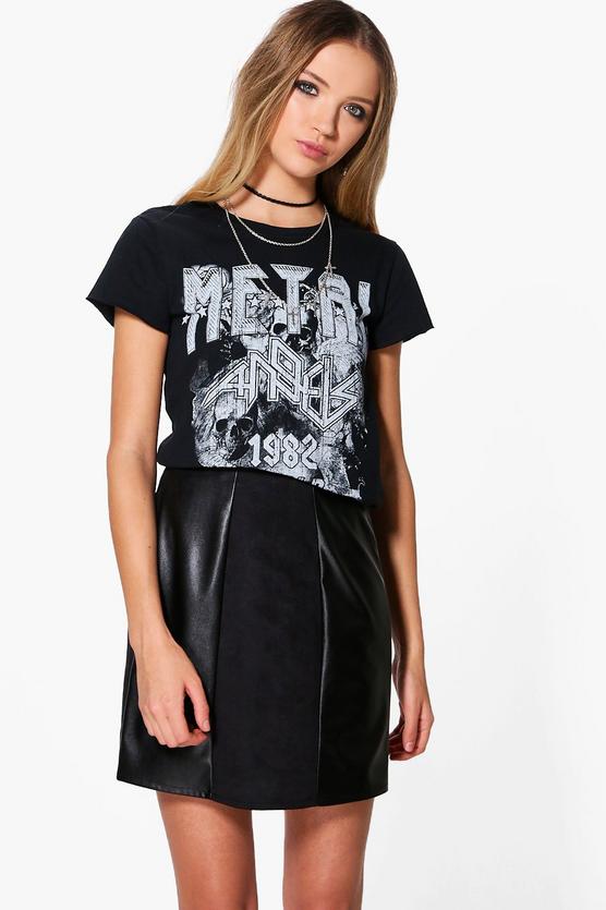 Avah Suedette & Leather Look Panelled Mini Skirt